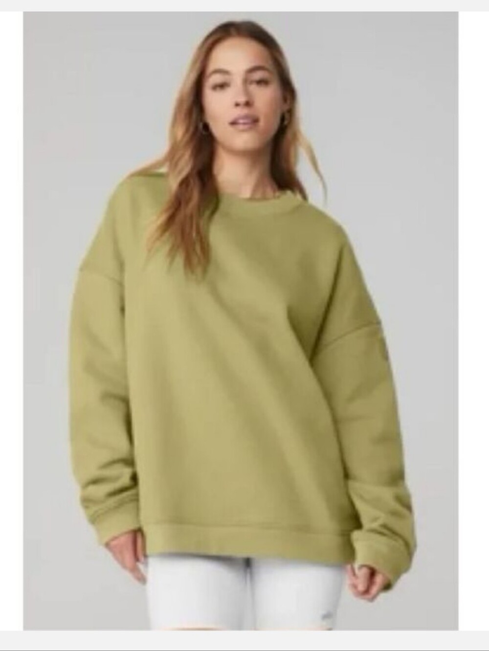 Alo Yoga Renown Heavy Weight French Terry Boxy Pullover Wasabi Green Color Small